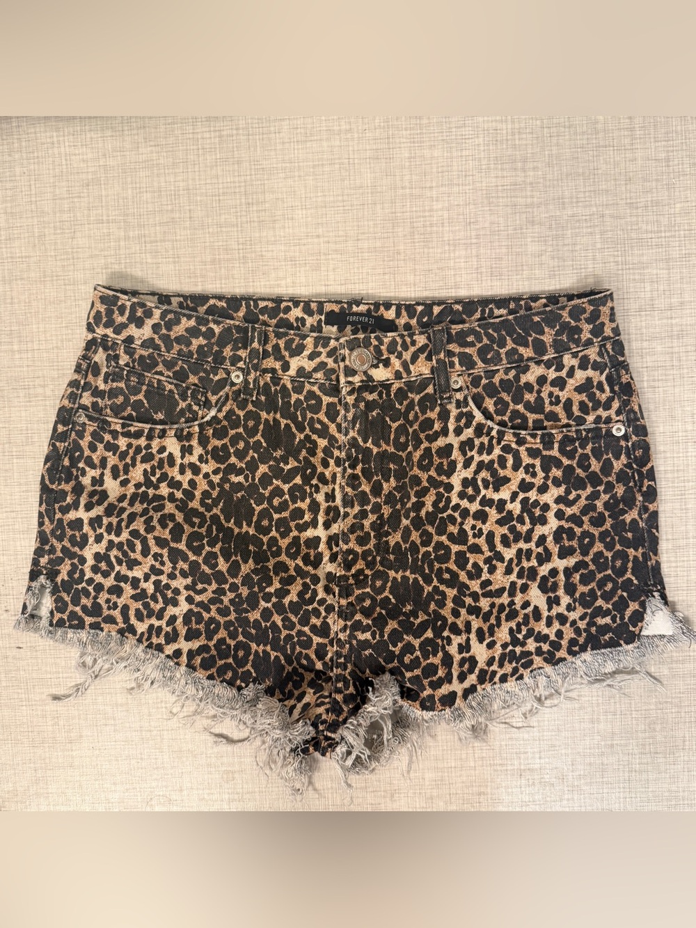Forever 21 Leopard Print Denim Shorts - Black and Tan